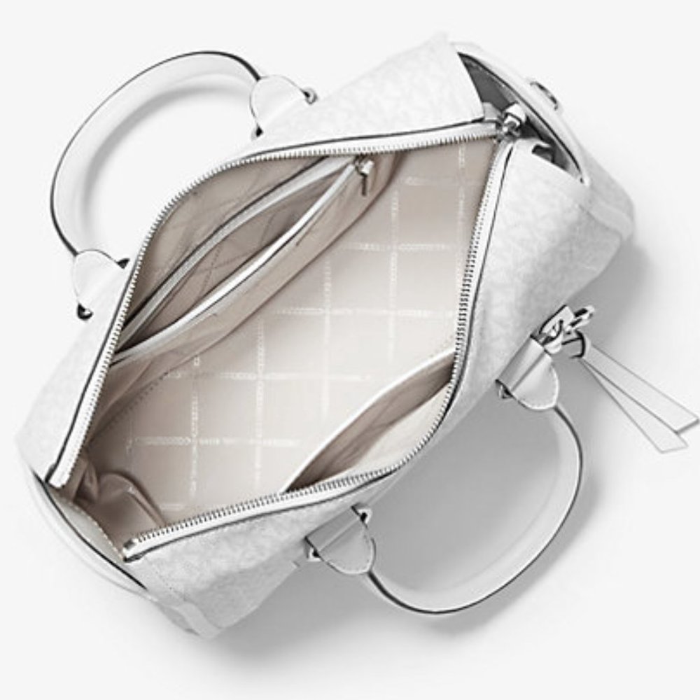 MICHAEL KORS Carine Medium Logo Satchel Bag - White/Beige - Picture 3 of 15